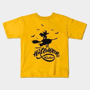 Happy Halloween Beauty Witch Flying Broom Kids T-Shirt